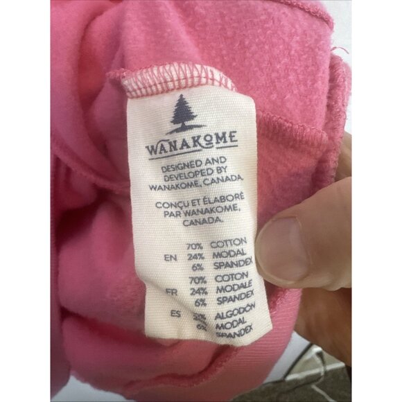 Wanakome Pink Cowl Neck Hoodie L Leather Patch Pullover Canada Sweatshirt - Picture 10 of 11